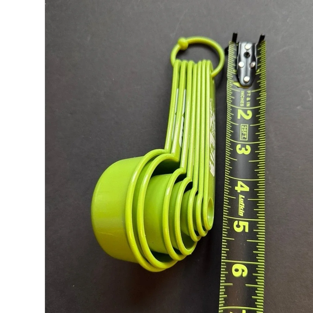 Lime Green Plastic Measuring Cups and Spoons Set 7 Pieces Dual Metric Standard